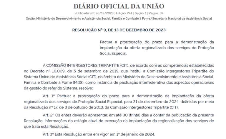 Prazo para demonstração da oferta regionalizada dos serviços de Proteção Social Especial vai até dezembro de 2024